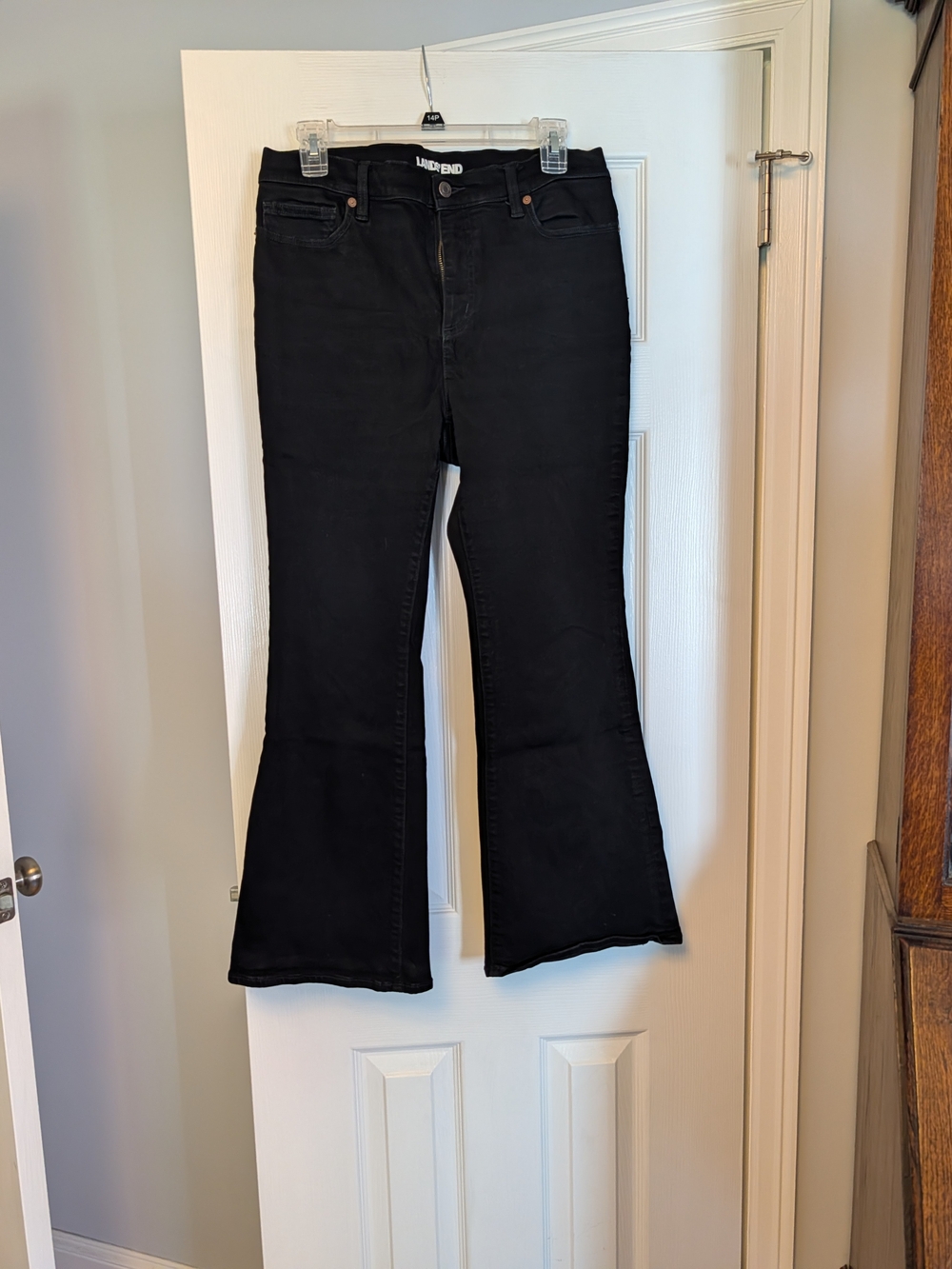 Lands' End Petite Denim Black High-Rise Flare Jeans